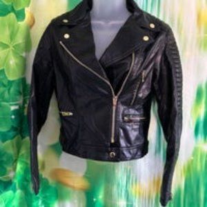 In X Out Faux Leather Women's Biker Crop Jacket With Eye of Ra Size Small